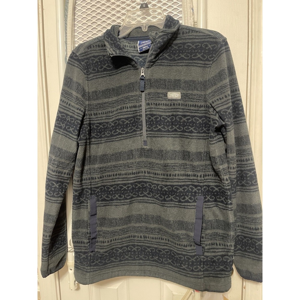 AFTCO Men's Small 1/4 Zip Fleece Fishing Pullover Gray Pockets
